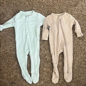 Two-Pack Zip Footed One-Pieces in Mint & Beige
